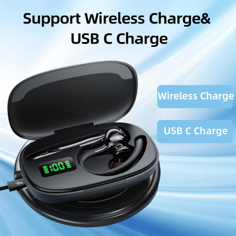 Bluetooth Headset Wireless Earpiece Single Ear Earphones for iOS Android | Noise Canceling Microphone 160H Standby Time Hands Free Calling for Business Office Gaming Samsung Phones Black