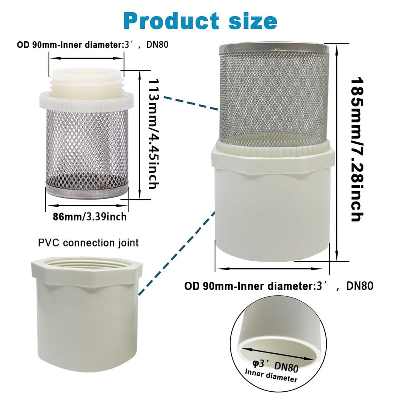 3 inch Stainless Steel Filter DN80/3" Suction Strainers Used to Remove Debris and Reduce Solid Entry（1pcs） 3"DN80