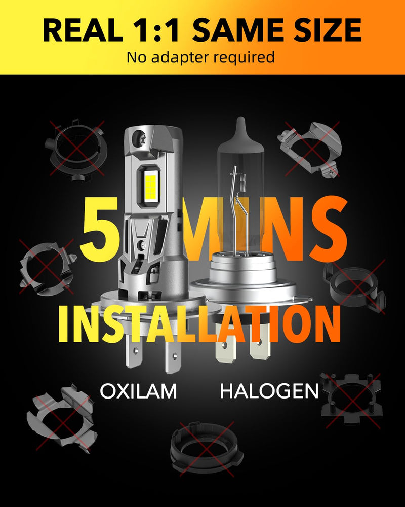 OXILAM Newest H7 LED Bulb 22000LM 7X Brightness, 6500K Cool White Light, 1:1 Size No Adapter Required, Plug and Play Fog Light Halogen Replacement, Pack of 2