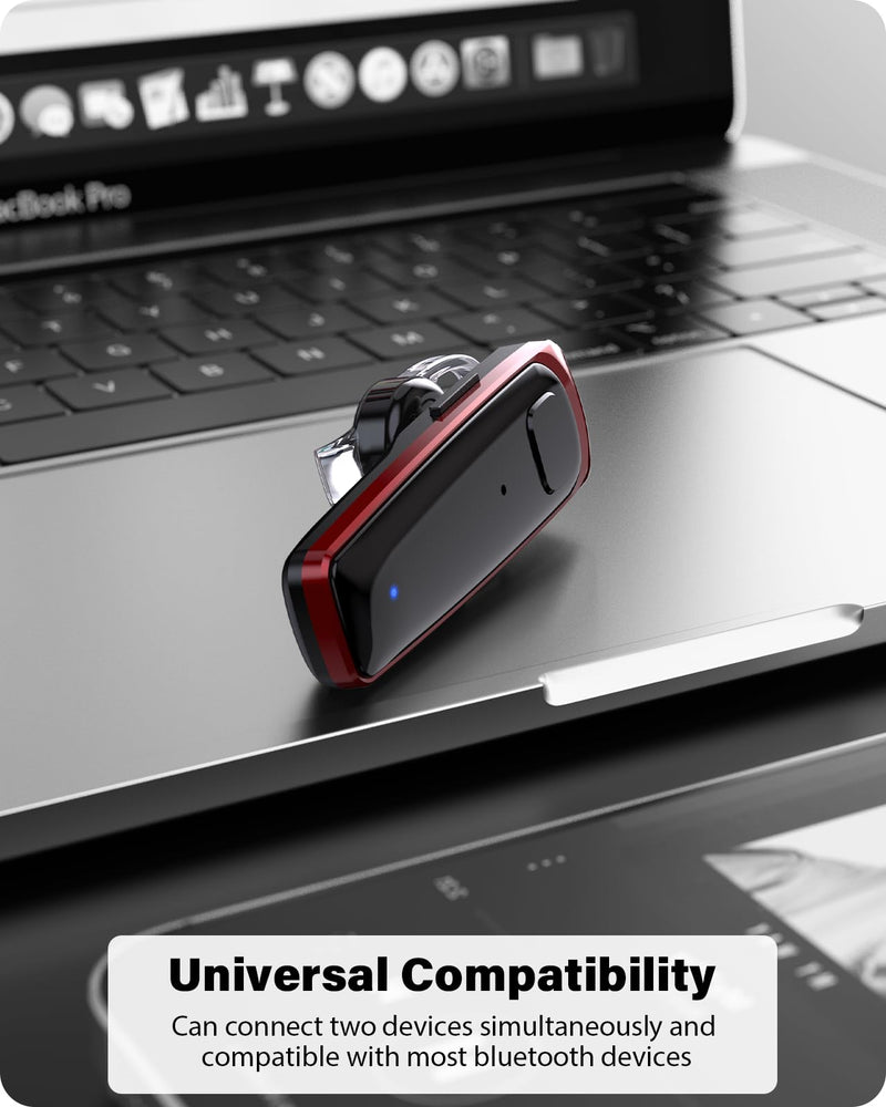 Bluetooth Headset,V5.3 Bluetooth Earpiece Wireless Handsfree Driving Headsets with Noise Canceling Mic,16Hrs Play Time Business Eabuds for iPhone Samsung Android Cell Phone Tablets Office(Red)