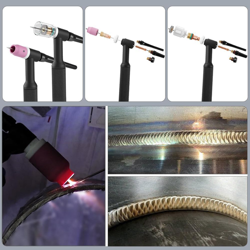 100 Pcs TIG Welding Torch Kit Consumables for WP-17/18/26, Includes Alumina Nozzles, Stubby Gas Lens, Collets, Glass Cup for Arc Welder Accessories Set 100pcs