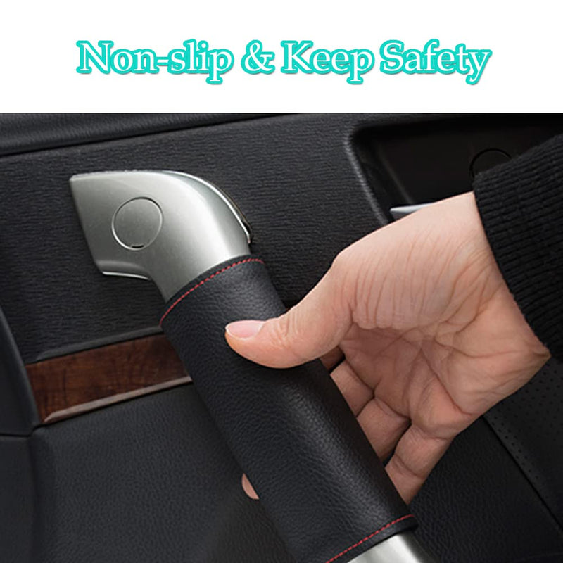 Car Grab Handle Cover,Soft Car Handle Protector,Car Grip Gloves, PU Leather Material,Interior Accessories for Most Cars,2Pcs Black Stitches