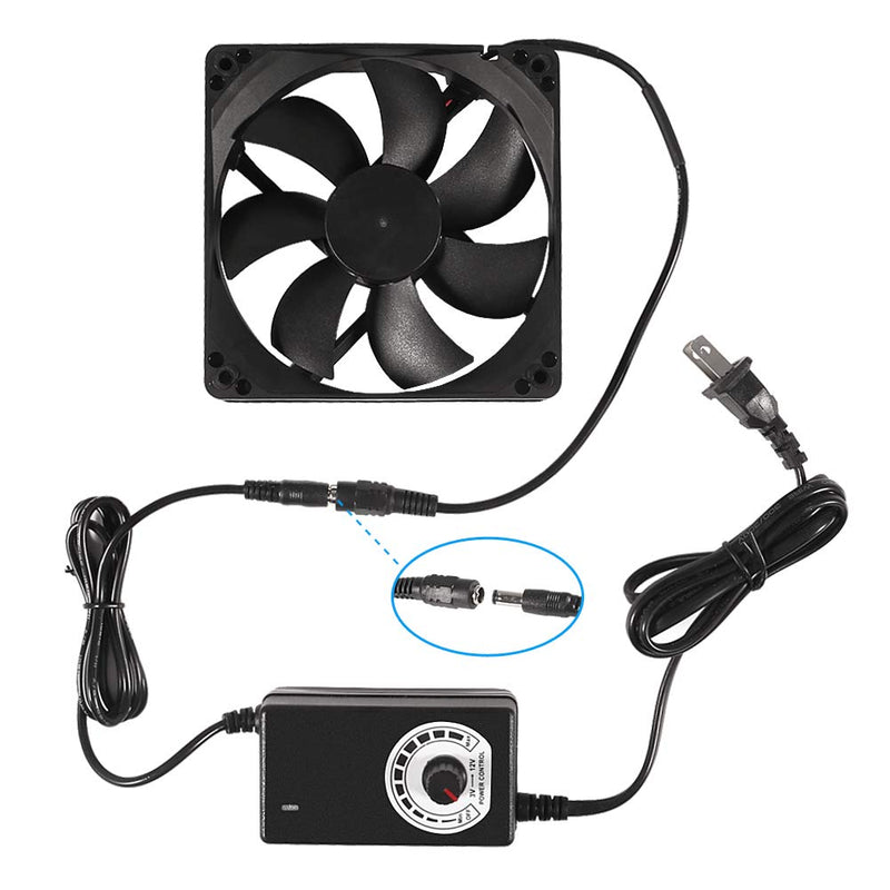 120mm x 25mm 110V 220V AC Powered Cooling Fan with Speed Controller 3V to 12V, 1225 AC 115V 120V 220V 240V for Cooling Ventilation Exhaust Projects, Receiver DVR Playstation Xbox Component Cooling 1225 Fan