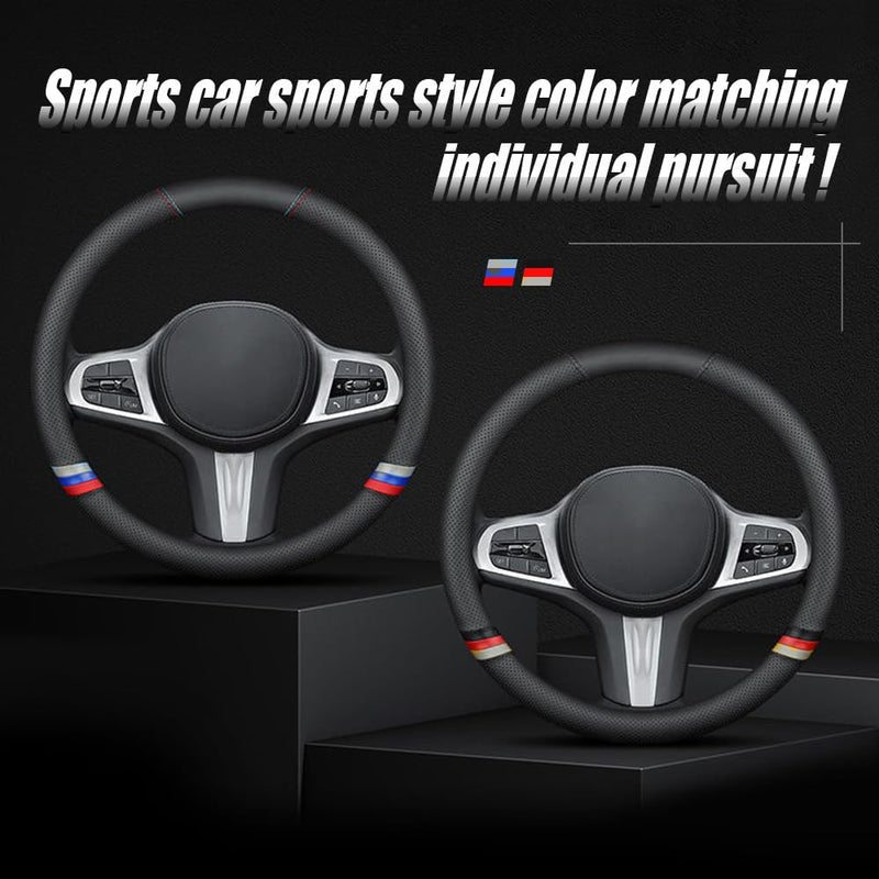 New Nappa Leather Car Steering Wheel Cover, Comfortable, Non-Slip, Sporty Style.for BMW Car Steering Wheel Covers.Black Yellow Black yellow