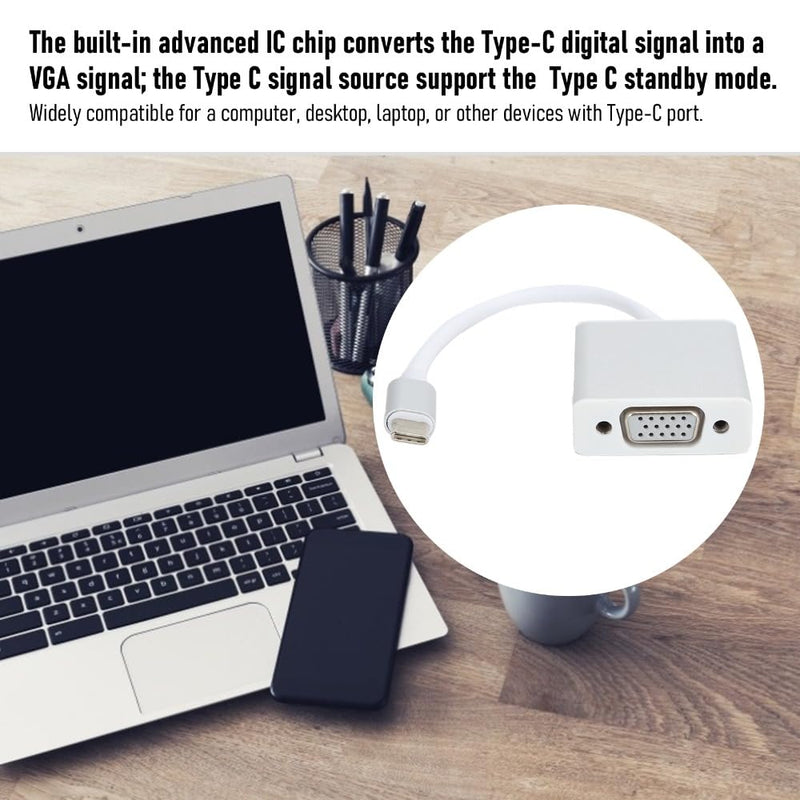 7.87in Aluminium Alloy Type-C Male to VGA Female Adapter 1080P USB 3.1 Plug and Play Portable Video Adapter for OS X Desktop Computer