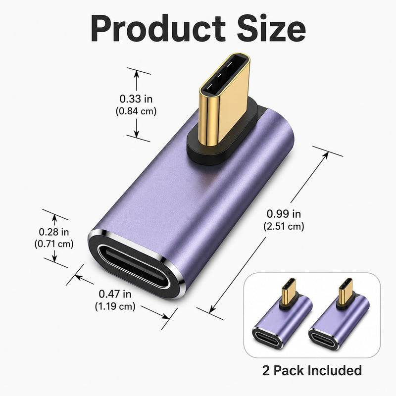 2 Pack Left Right 90 Degree USB C Adapter Thunderbolt 4 USB4 40Gbps 100W PD Fast Charging 8K Video L Shape Type C Extender Connector for Laptop Phone VR