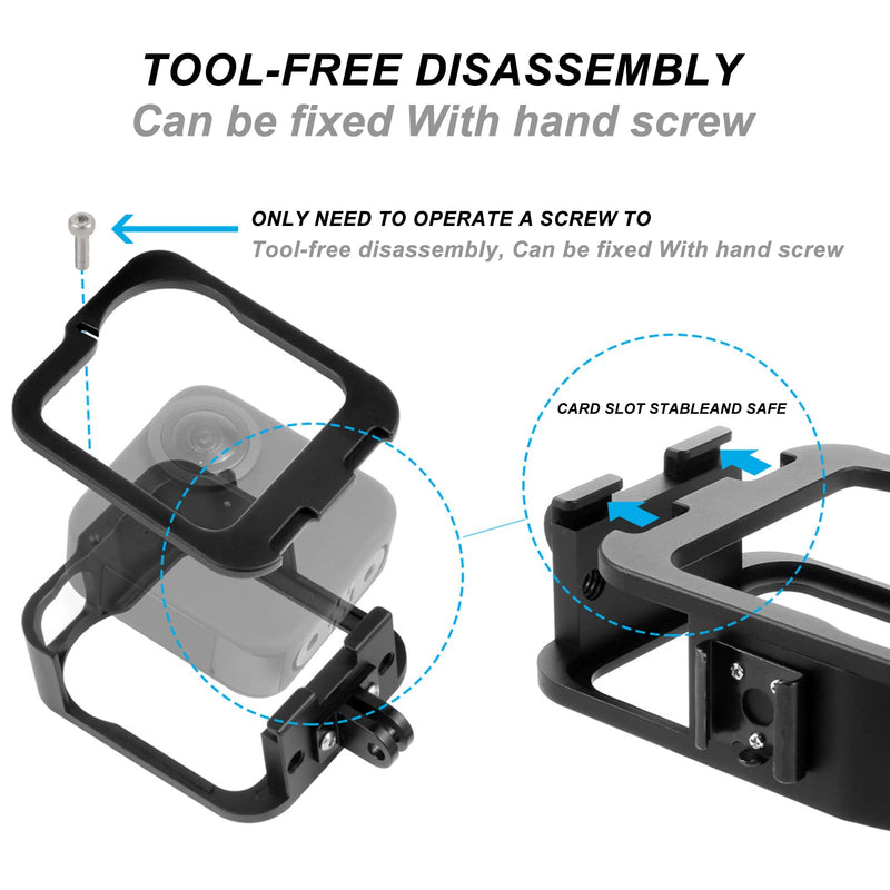 Accessories for Gopro Max Aluminum Alloy Case, Frame Protector Housing Shell with Hot Shoe Interface Compatible GoPro MAX Official Replacement Protective Lense MAX Aluminum frame