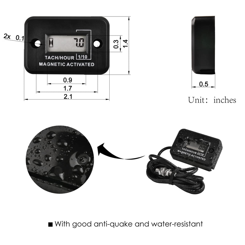 LCD Digital Magnetic Activated Tachometer Hour Meter,Rotating Shaft Hours Meter,Use for Diesel/Gas Engine Motor,Compressors,Motors,Generator or a Host of Other Equipment