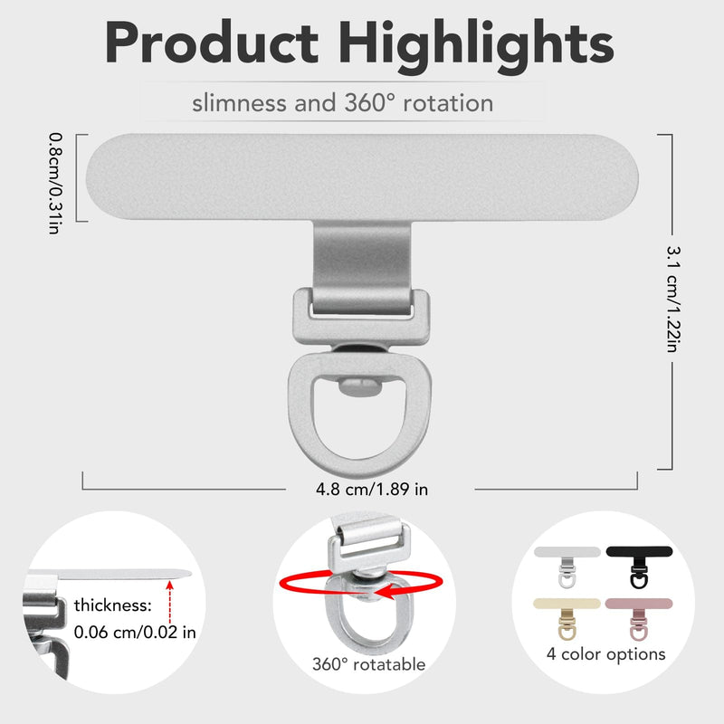 (4-Pack) 360° Rotating Stainless Steel Phone Tether Tab, Universal for Phones, Fit Wristbands, Necklaces & Crossbody Straps (Combination-A) Combination-a