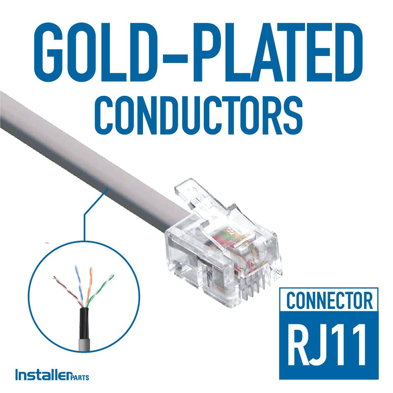 InstallerParts (10 Pack RJ11 Modular Telephone Cord Extension- Straight Wiring, Silver (7FT) 7 Feet (10 Pack) Straight, RJ11, Silver