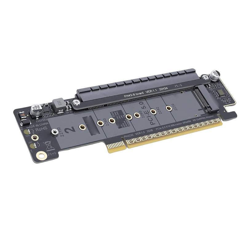 PCIe 5.0 X16 to Dual M.2 M Key Adapter Card, .2 PCIe NVMe Expansion Card, Supports X8 X4 X4 Split, to Adapter for High Speed SSD Expansion