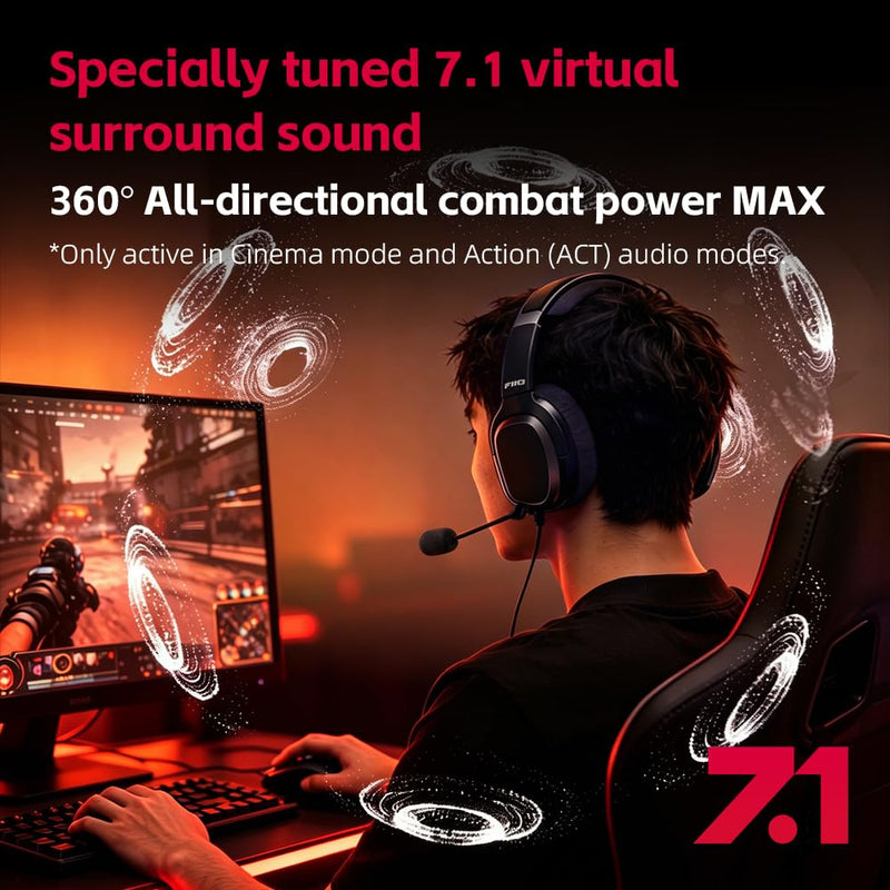 FiiO FG3 Gaming Headset, Dual Dynamic Driver USB Headphones with Detachable ENC Microphone, Virtual 7.1 Surround Sound, Hi-Res DAC, DSP EQ, Compatible with PC, PS5, Xbox & Switch Black