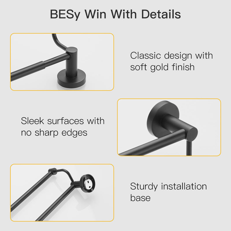 BESy Adjustable 16-26 Inches Double Bath Towel Bar for Bathroom SUS304 Stainless Steel Towel Holder, Hotel Style Wall Mount with Screws Hand Towel Bar Towel Rack Rod Hanger, Matte Black Finish