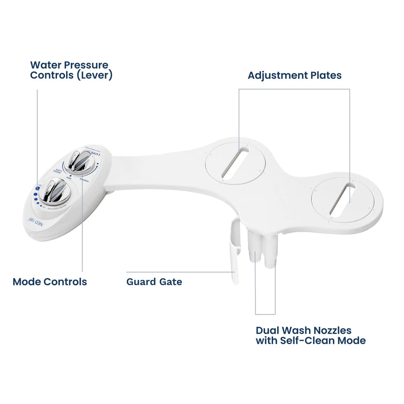 LUXE Bidet NEO 185 - Dual Nozzle, Self-Cleaning, Non-Electric Bidet Attachment for Toilet Seat, Adjustable Water Pressure, Rear & Feminine Wash (White) White