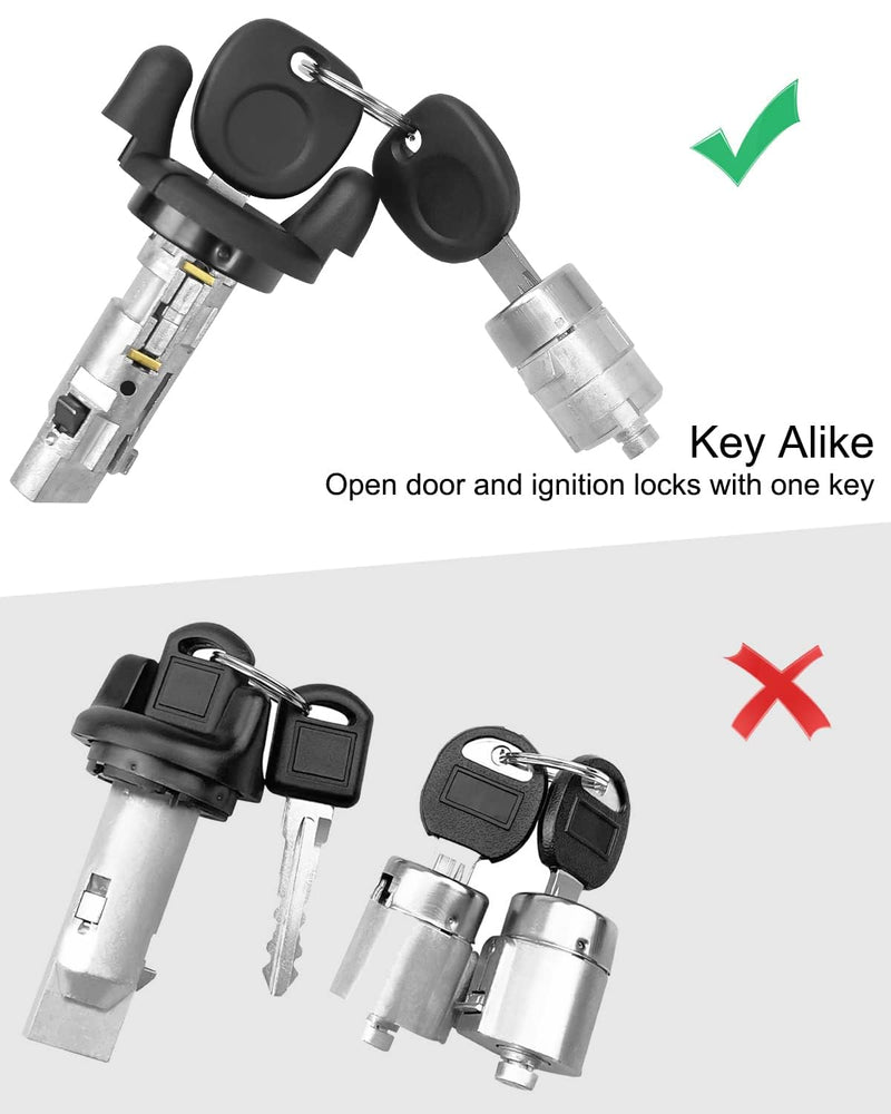 Ignition Switch Lock Cylinder and Pair Front Door Lock Cylinder with Keys Fit for Chevy Silverado Tahoe GMC Sierra Yukon 1999-2000 Replace 704600 702912 598007