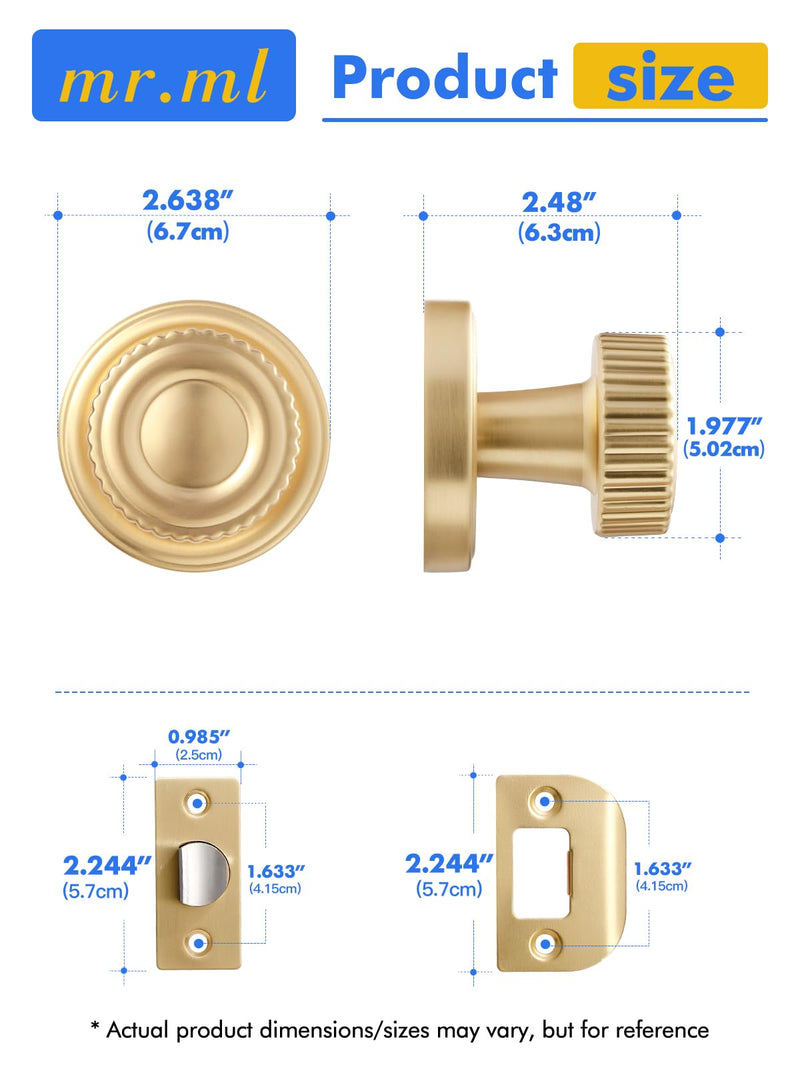 Brushed Gold Passage Door knob, Interior Door Handle Gold Doorknob | Hall Closet Hallyway Kitchen Pantry Laundry Room, Aluminium Alloy Knob, 1 Pack Brushed Gold