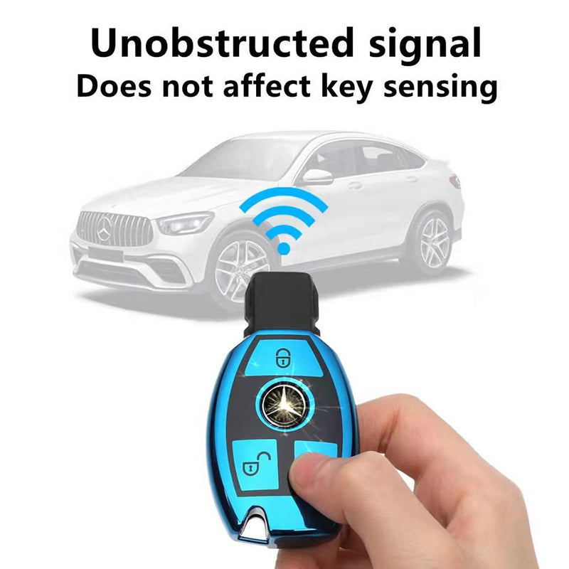 Creativity Suitable for Mercedes Benz key cover. Beautiful TPU Key Case Compatible with CLS CLK AMG ML C CL E S SL SLK G GLC GLE GLS M R Smart Remote Key (silver Combination) Key Case + Sheepskin Metal Key Chain(silver)