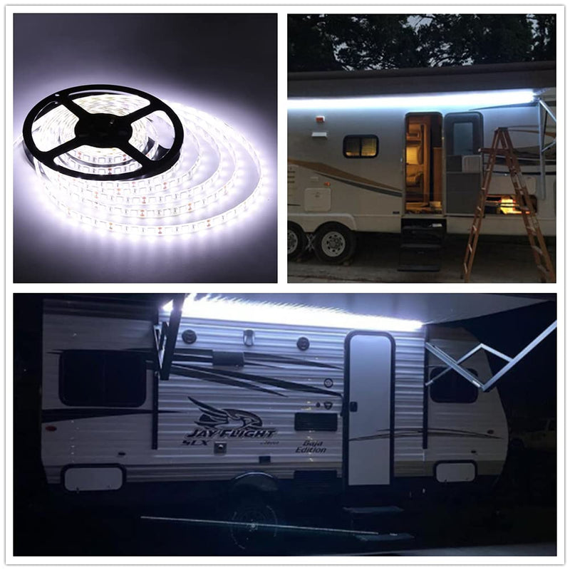 RV Awning Lights, 12V 16.4FT White RV Camping Awning Lights, Motorhome Travel Trailer Canopy Led Lights, Waterproof RV Exterior Strip Lights, RV Outdoor Lights