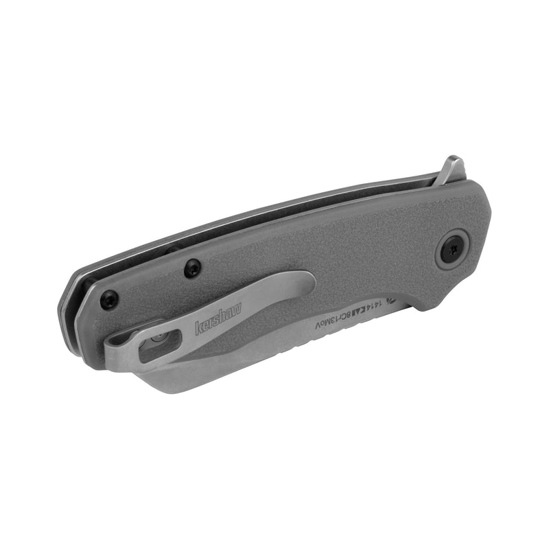 Kershaw Wharf Pocket Knife, Gray Design, 2.8 Inch Stainless Steel Cleaver Plain Edge Blade, EDC with Assisted Opening, Reversible Deep-Carry Pocketclip, Everyday Carry Pocket Knife for Men and Women