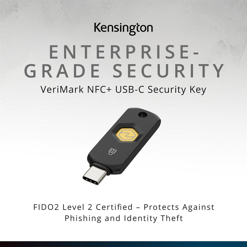 Kensington VeriMark NFC+ USB‑C Security Key, FIDO2/WebAuthn Hardware Authenticator for Passwordless Login, Works with Windows, macOS & Chrome OS, K64739WW | FIDO2/WebAuthn hardware authenticator, passwordless login, NFC and USB-C, works with Windows, m...