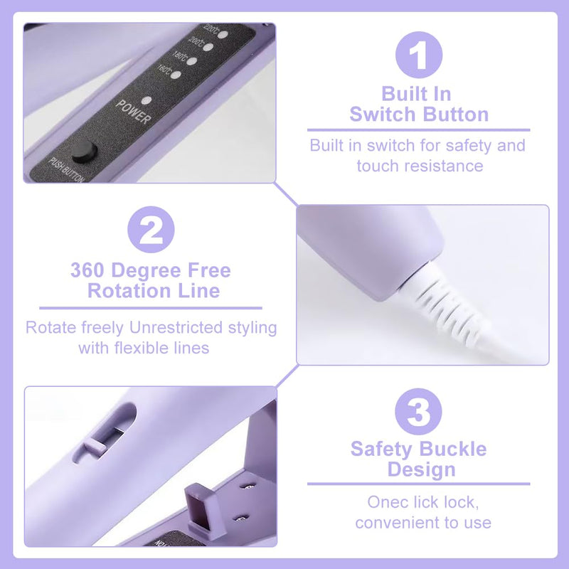 Mermaid Hair Waver, Wave Curling Iron with 4 Temperature Control, 15s Rapid Heating French Wave Curling Iron for Women, V Shaped Beach Waver Hair Curler for Short/Medium/Long (32mm Purple)