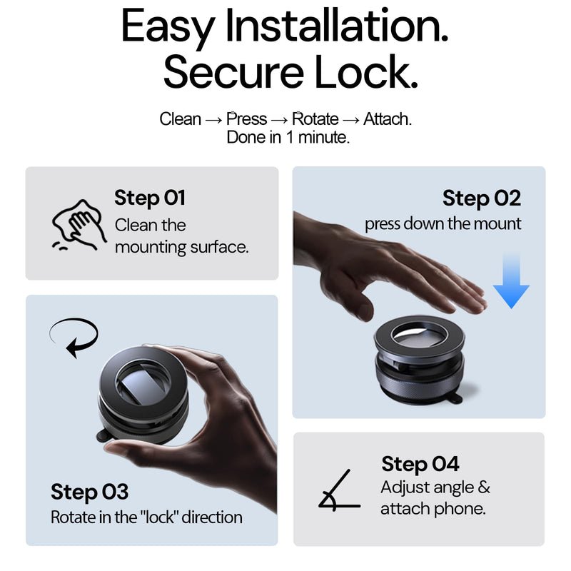 Full Aluminum Alloy Magnetic Car Mount 2025 for iPhone 17 Pro Max/16/15 [80+LBS Rock-Solid Suction & 3200gf N55 Magnet] 360° Adjustable Phone Holder for Car Dashboard/Windshield - No-Shake Stability Blue black