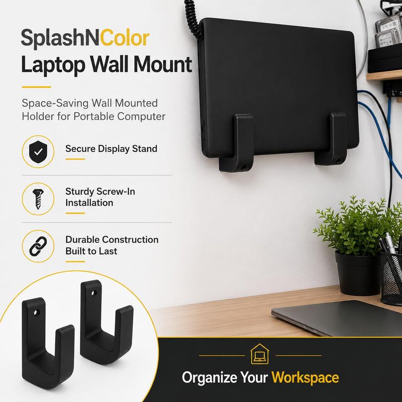 Laptop Wall Mount – Space-Saving Wall Mounted Holder for Portable Computer | Screw-in Bracket with U-Shaped Cradle | Secure Display Stand for Home Office Desk Organization