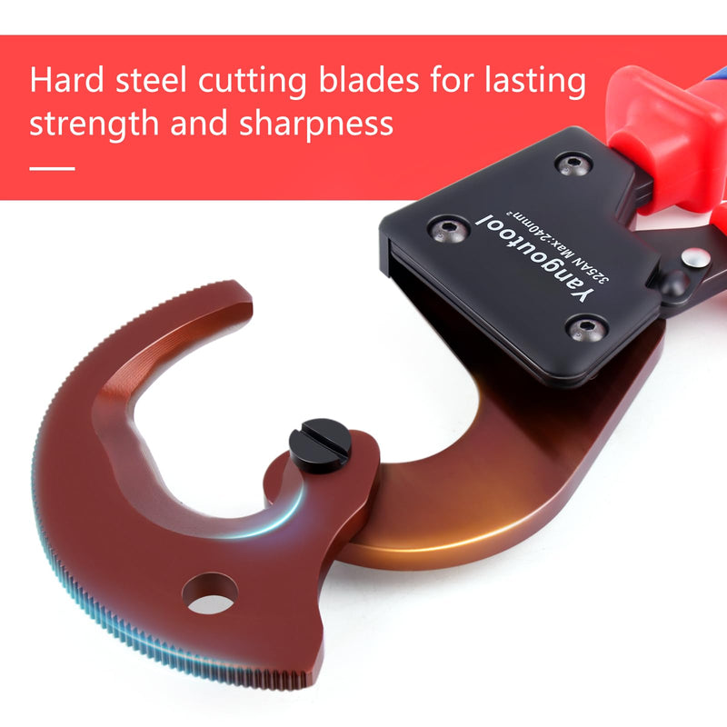 Yangoutool Ratchet Cable Cutter Heavy Duty for Copper and Aluminum Cables, 240mm² Capacity, Sharp Polished Edges, Ideal for Cutting Large Armored Electrical Wires, Perfect for Electricians 325AN
