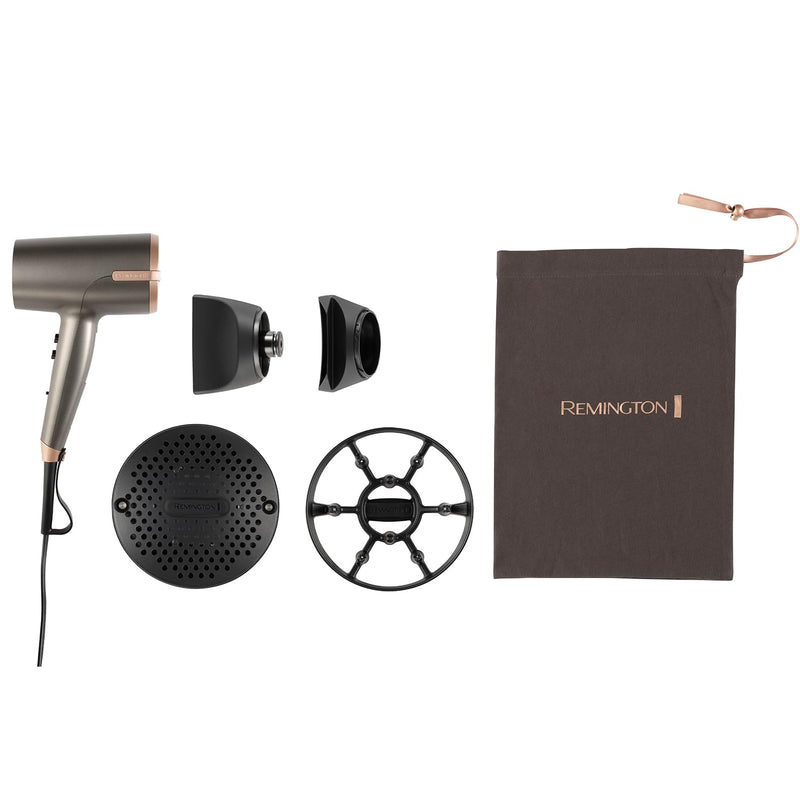 Remington ONE Dry and Style Hair Dryer, 2000W, 4 Attachments | Salon Performance for Faster Drying, Compact Design, Dual Ionic System, 8 Heat Settings, styling attachments included