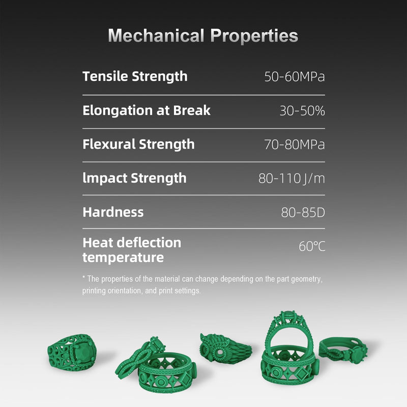 Cast100P 3D Printer Resin Castable 405nm UV Curing Resin High Precision Photopolymer Resin Easy to Print and Burn for Making Jewelry (Green, 500g) Green