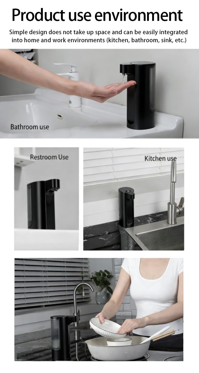 Automatic Soap Dispenser Touchless Dish Soap Dispenser 13.5oz/400ml with Infrared Sensor Type-C Rechargeable Liquid Dispenser for Bathroom and Kitchen Black