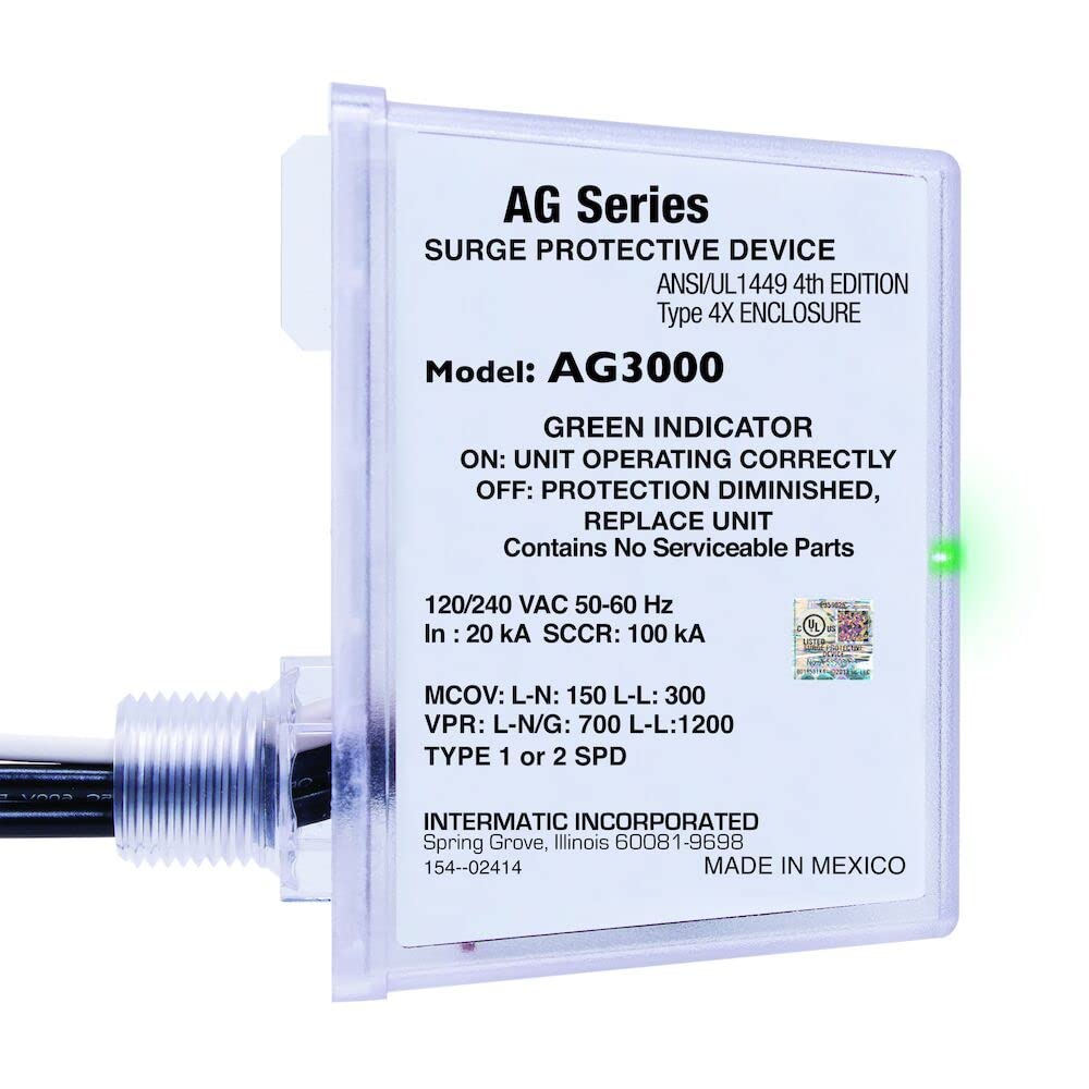 Intermatic AG3000 120/240 VAC Universal HVAC Surge Protective Device - Comprehensive Surge Protection, TPMOV Technology, Watertight Enclosure - UL Listed and Reliable Pack of 1