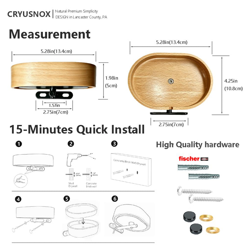 Real Wood Wall Mount for Sonos Play Portable Bluetooth Speaker Natural wood finish