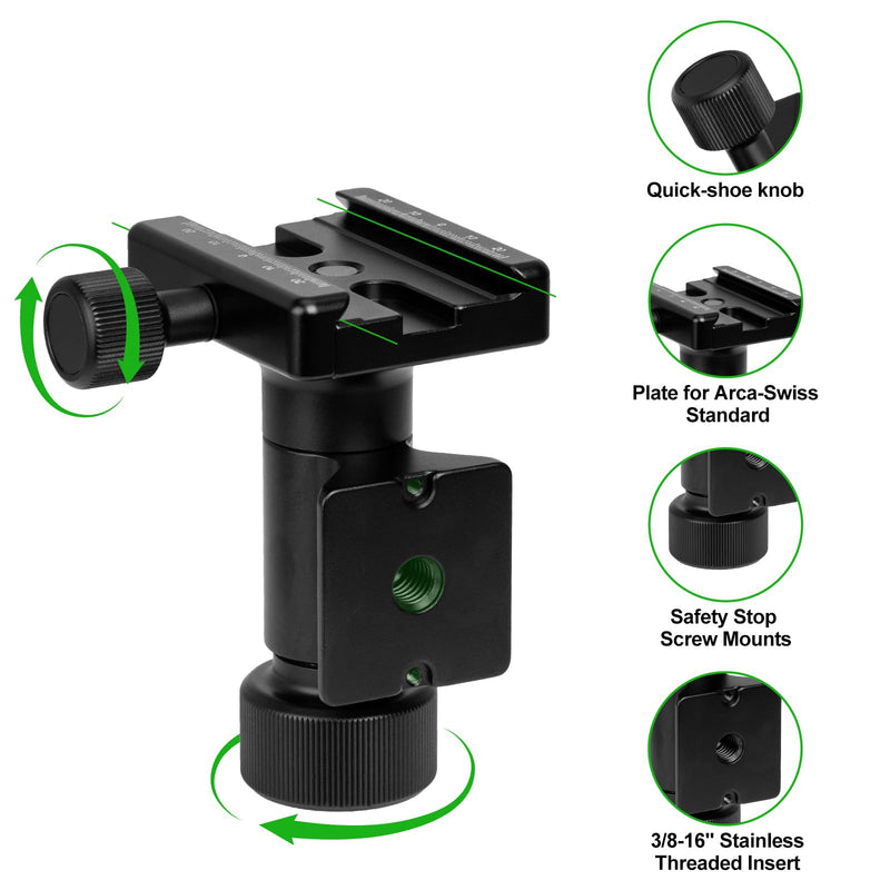 Monopod Gimbal Head with Arca-Swiss Dovetail Quick Release Plate | Rapid Side-Saddle Tilt Adjustment for Telephoto Lenses | Tripod Mount | Professional Photography & Video Gear for DSLR/Camcorders