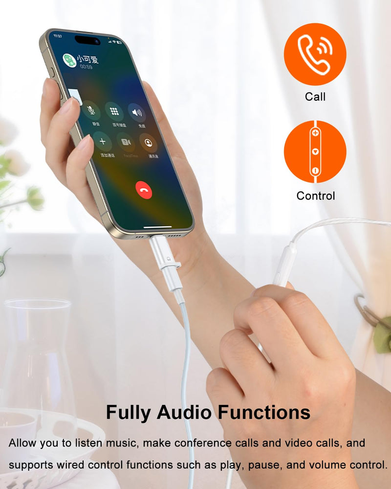 AreMe Headphone Adapter for iPhone Lightning to USB C Audio Adapter | USB-C Male to Lightning Female Earbuds Converter, Support Line Control & Calls, Not for Charging/Data Transfer