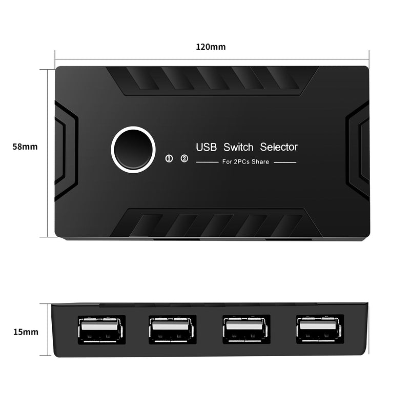 USB 2.0 Switch KVM Switcher 2 Computers Share 4 USB 2.0 Ports Devices for PC Printer Scanner Mouse Keyboard with 2 Pack USB 3.0 Cable and One usb2.0 Power Cable (2.0)