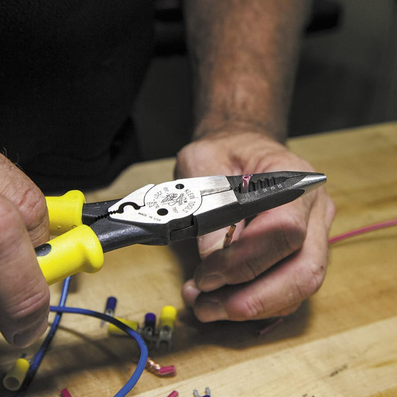 Klein Tools J207-8CR Needle Nose Pliers, Made in USA, All-Purpose Linesman Pliers for Crimping, Looping, Cutting, Stripping, Crimping, Shearing Crimper