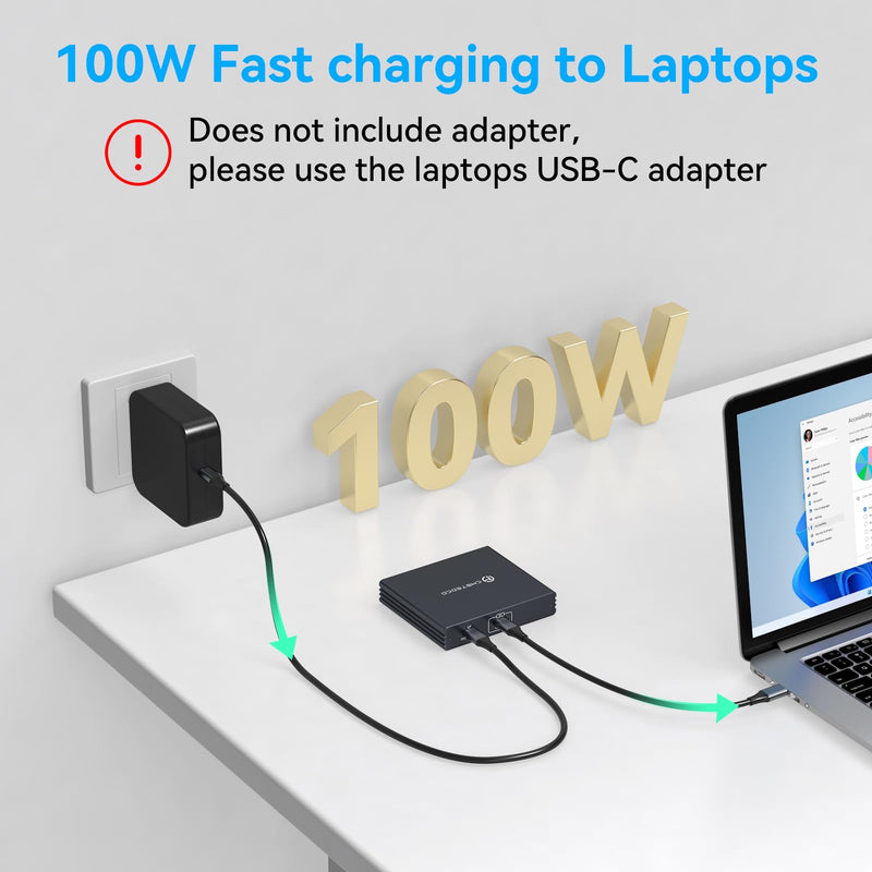 USB C to DisplayPort Splitter 4K@60Hz DisplayPort MST Hub for Triple Monitors with 100W PD Supports Extended Mirror Mode (Mac OS Only Mirror) Compatible with Thunderbolt 3/4/5 Laptops Windows USB-C IN