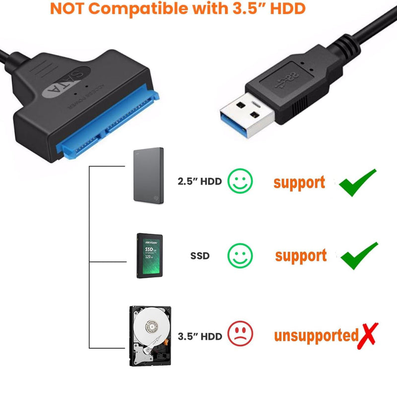SATA to USB 3.0 Cable, USB to SATA III Hard Drive Adapter for 2.5 Inch SSD & HDD Data Transfer, Support UASP