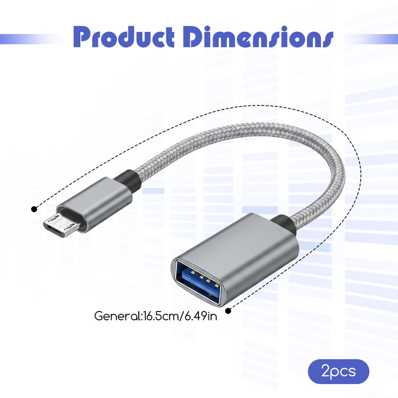 USB to Micro USB Adapter, 2 Pack On The Go Adapter Micro USB to USB OTG Cable Nylon Braided Aluminum Shells MicroUSB 2.0 OTG Cable Converter Compatible with Phone Flash Drive Mouse Keyboard Game