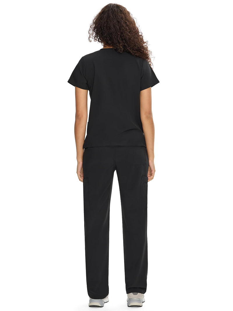 COZYFIT Scrubs for Women Set Medical Uniform - V-Neck Top & Straight Leg Pants with 9 Pockets, Unisex Workwear COZY SCRUBS Standard Small Black