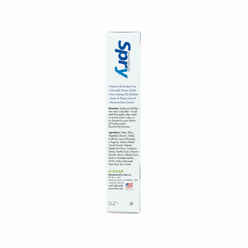 Spry Natural Xylitol Toothpaste 5oz for Adults and Kids - Fluoride Free, Gentle for Sensitive Teeth Whitening and Remineralizing, Breath Freshening, Mouth Moisturizing, Peppermint (Pack of 6)