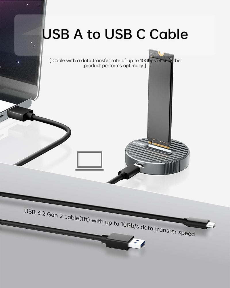 M.2 NVMe SSD Reader External, 10Gbps M2 to USB Adapter for Both M 2 (M Key, B+M Key) NVMe and SATA NGFF SSD Dock, Size for 22110 2280 2260 2242 2230 Drive Round Docking - Aluminum Alloy STK06 Lite 10Gbps M.2 Dock