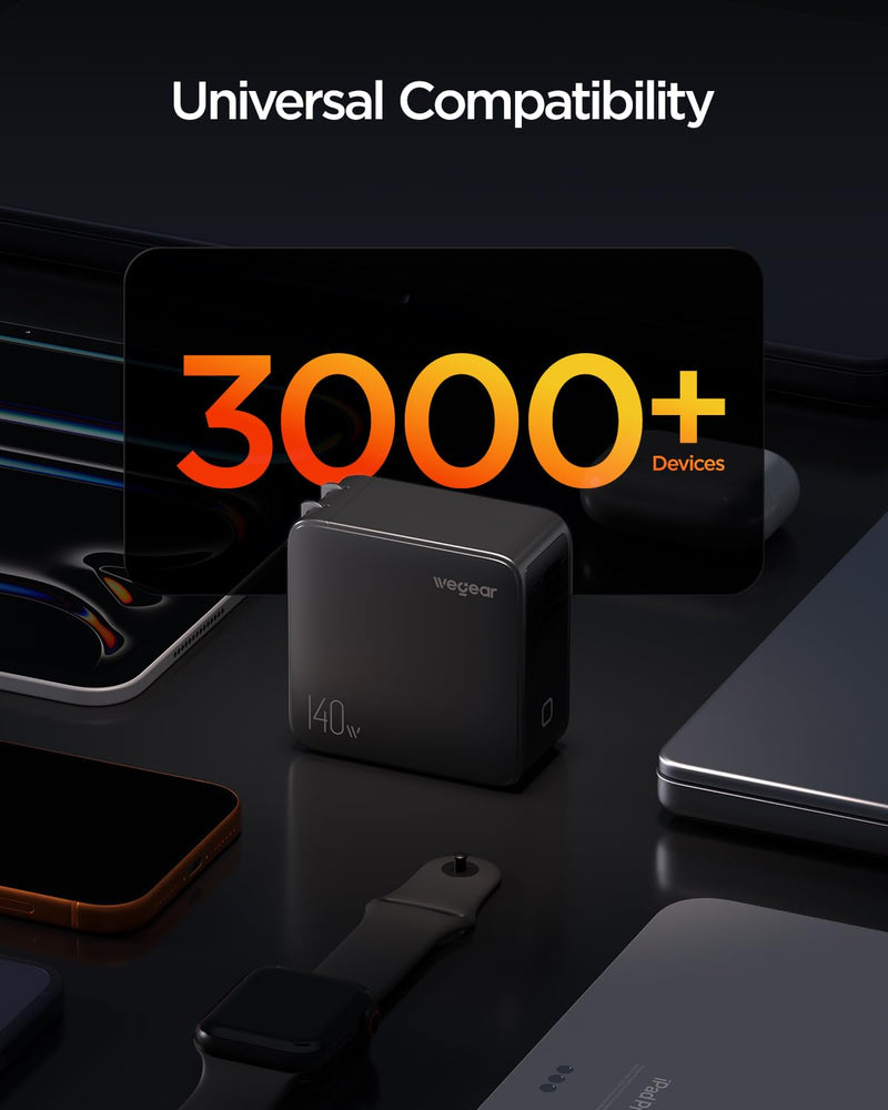 140W GaN USB C Charger Block, 4-Port PD3.1 Fast Wall Charger with Smart Display & Touch Control, Foldable Power Adapter with 240W USB-C Cable for MacBook Pro, iPhone 17/16, iPad, Galaxy S25/S24