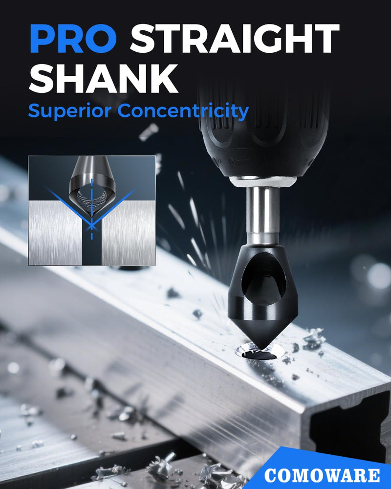 COMOWARE 4pcs TiAIN Coated Chamfer Tool M35 Chamfer Bit 90-Degree Countersink Drill Bit Set for Wood & Metal, Heavy Duty Countersink Bit SAE 1/4"-3/4", 2-5, 5-10, 10-15, 15-20mm M35 1/4"~1"
