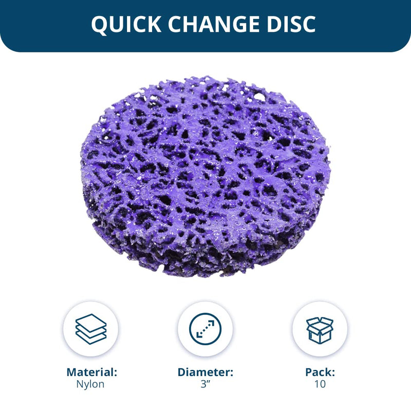 Benchmark Abrasives 3 Inch Sanding Discs Quick Change, Nylon, Male R-Type Backing - Drill & Die Grinder Sanding Disc Rust Remover for Metal Paint Stripper & Removal, Polishing - (10 Pack)
