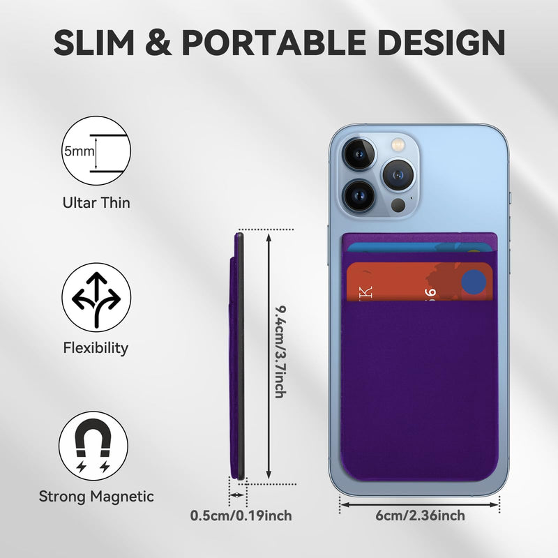 Magnetic Wallet for iPhone 17/16/15/14/13/12 Series, 5 Card Stick on Back of Phone Credit Cards, Leather Card Holder, Dark Purple