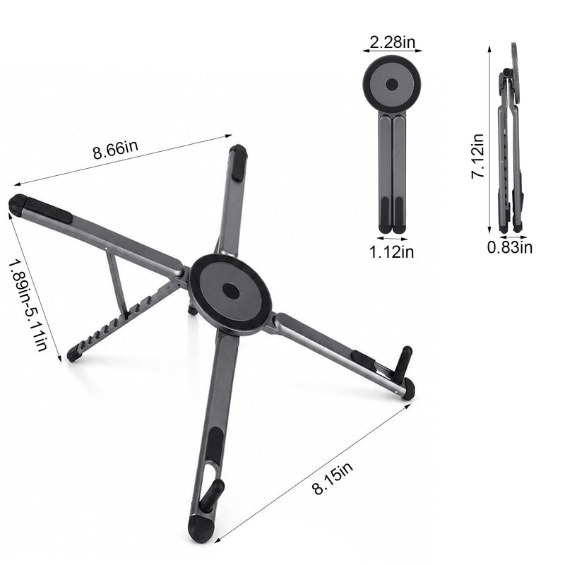 3-in-1 Portable Laptop Stand, Aluminum Alloy Foldable & Adjustable Travel Laptop Desktop Riser Stand Holder with Magnetic Metal Ring & Storage Bag Suitable for Mobile Phones Tablets Computer