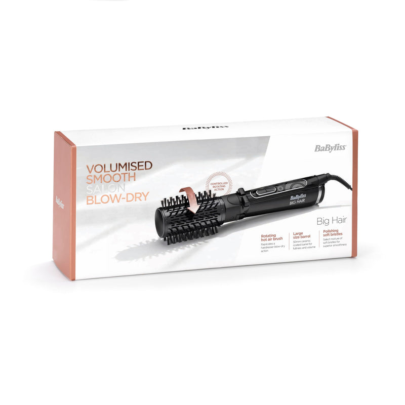 BaByliss Big Hair Rotating Hair Dryer Brush - Dry and Style in One Step, 2 Speeds & Alternating Directions, Ionic Frizz-Control, 50mm Barrel, Black, 2885U 2885U - UK PLUG