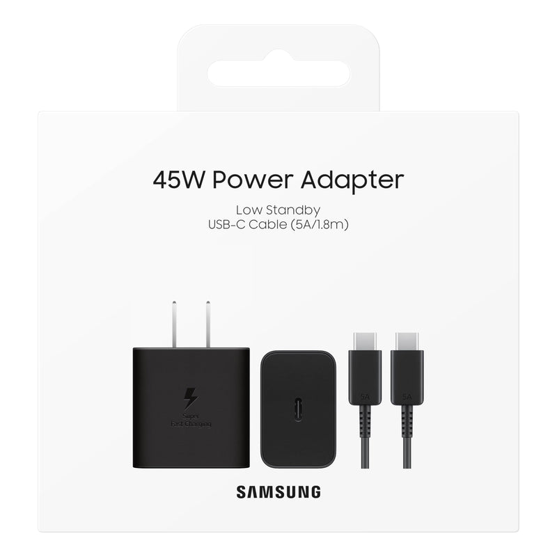 SAMSUNG 45W Wall Charger Power Adapter with Cable Included, Super Fast Charging for Galaxy Phones, Tablets and USB Type C Devices, Low Standby Power Consumption, EP-T4511XBEGUS, Black